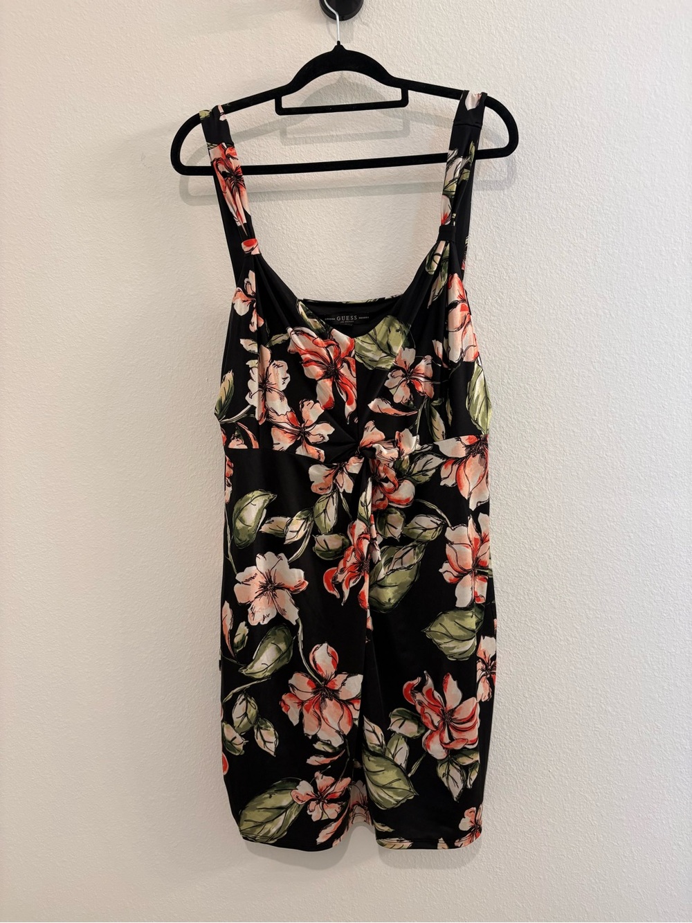 GUESS Floral Cinched-Front Tank Dress - Black with Pink & Green Floral